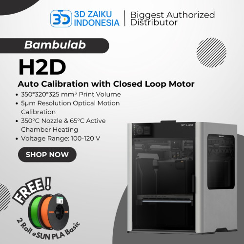 Bambulab H2D Combo Dual Nozzle with AMS 2 Pro Auto Calibration with Closed Loop Motor and Heated Chamber